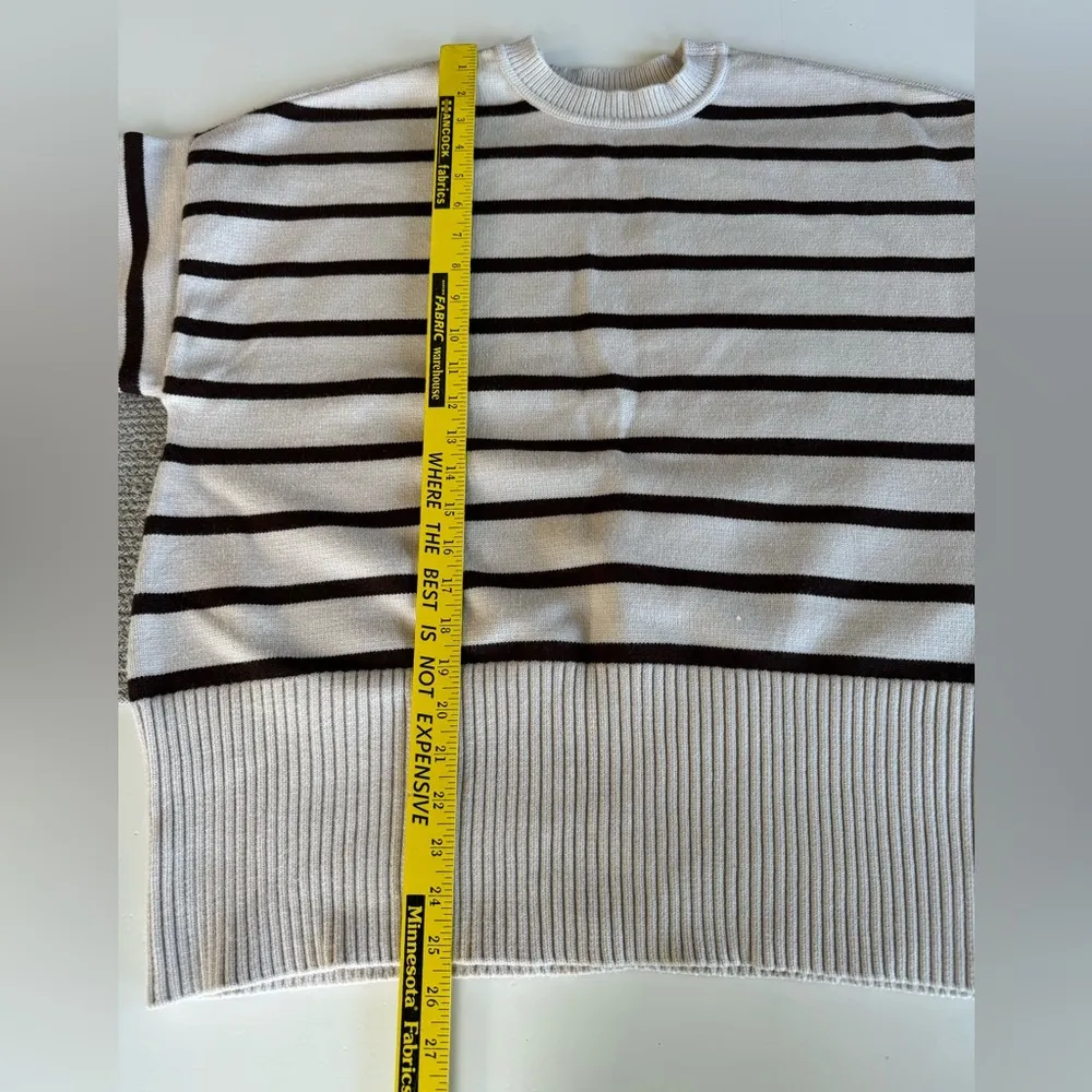 KENDALL & KYLIE Brown Ivory Striped Relaxed Oversized Crewneck Sweater Size XS/S - Image 7