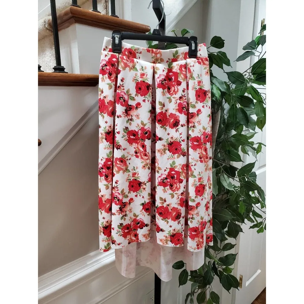 Touch Me Women's White Floral Polyester A-Line Casual Knee Length Skirt Size S - Image 10