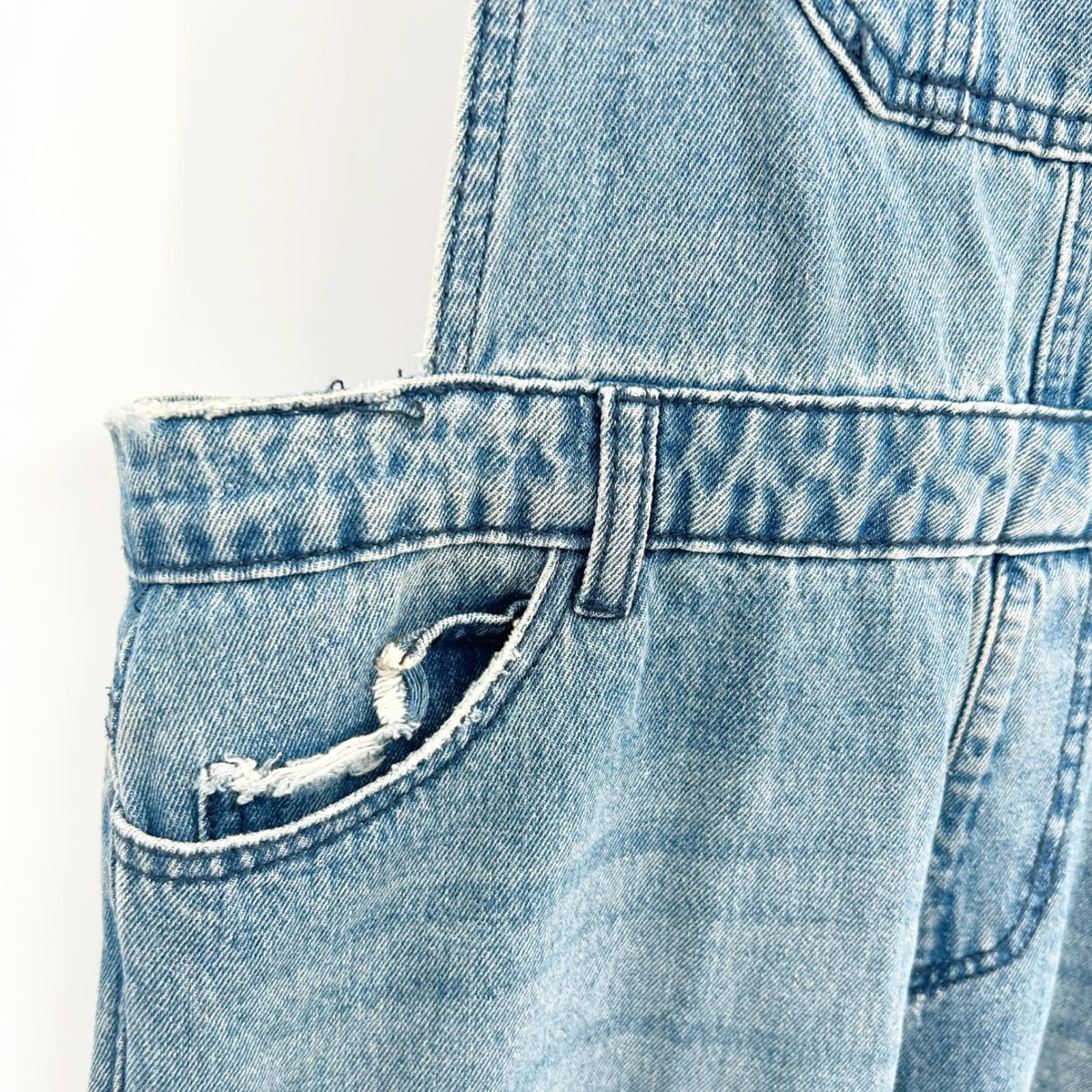 Signatures Womens Work Distressed Denim Jean Straight Leg Overalls Size L Blue‎ Blue - Image 5