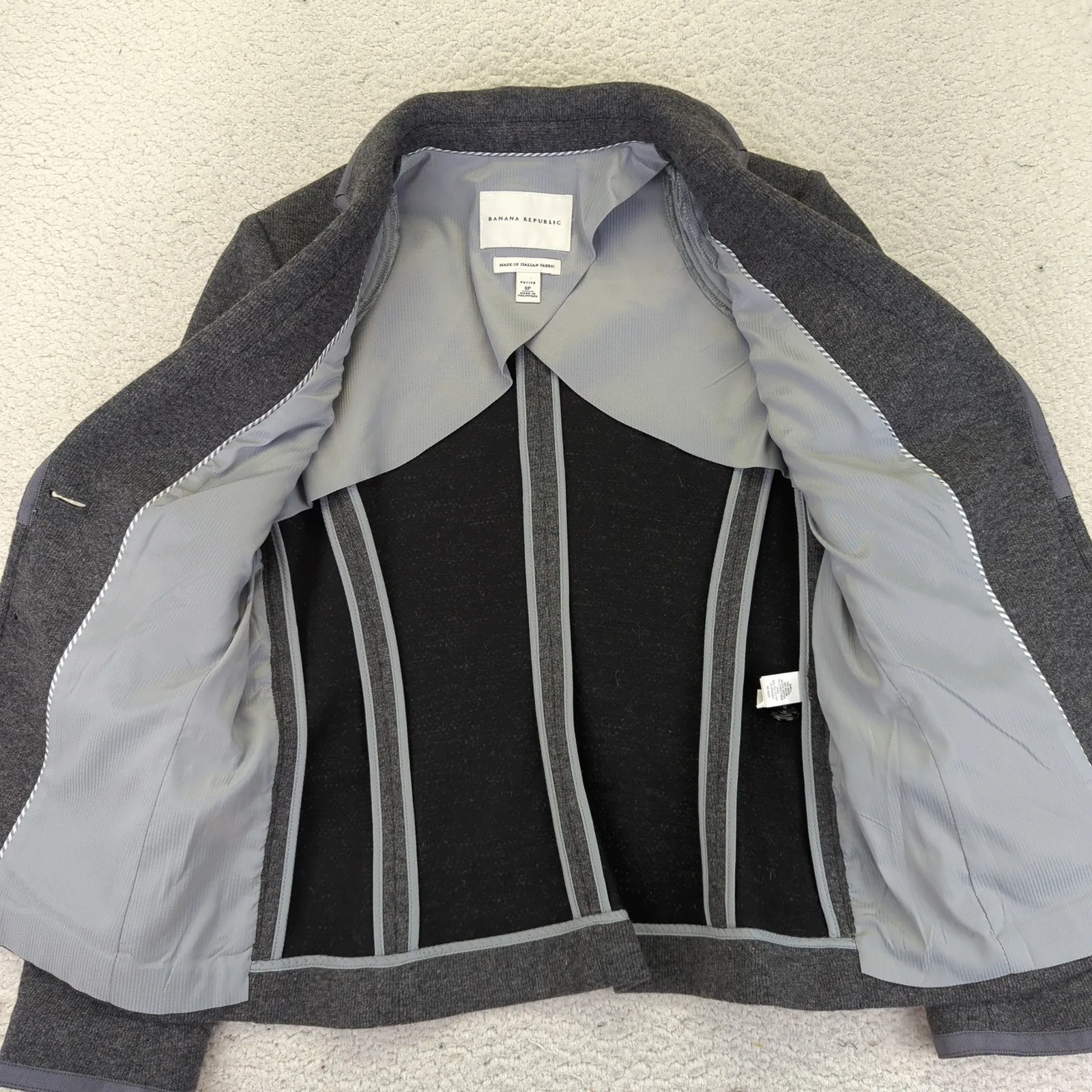 Banana Republic Tipped Blazer Jacket Womens 8P Gray Wool Knit Stretch Equestrian - Image 5