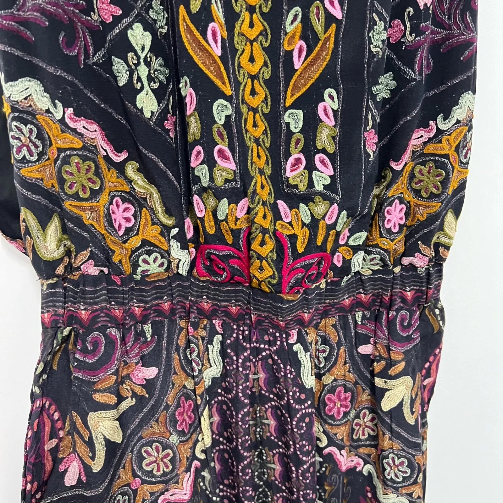 Hemant & Nandita Embroidered 100% Silk Jumpsuit Open Side & Back S Indie Boho - Image 5