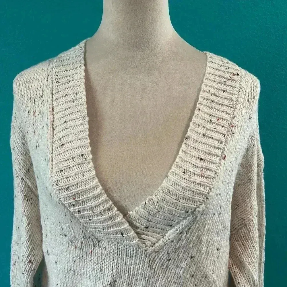 NWT Abound Nordstrom Weekend V-Neck Flecked Pullover Sweater Ivory Confetti S - Image 3