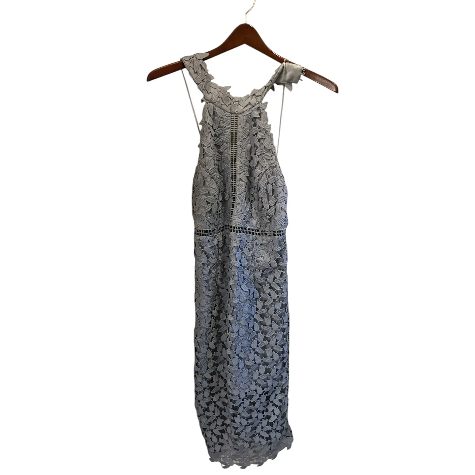 Bardot Dusty Blue Lace Halter Neck Midi Dress‎ Size S Occasion Cocktail Party - Image 5