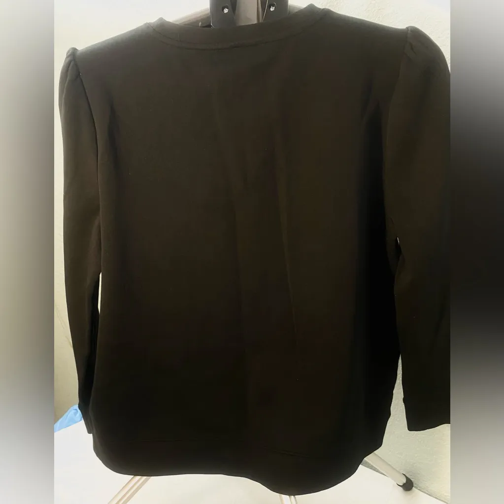 Ann Taylor Black Sweatshirt with Pink Floral Embroidery in Large - Image 2