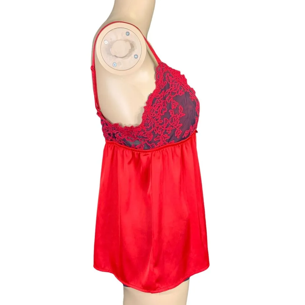 Tahari Sleepwear Womens Lingerie Top Pajama Sleepwear Satin Lace Babydoll Red - Image 4