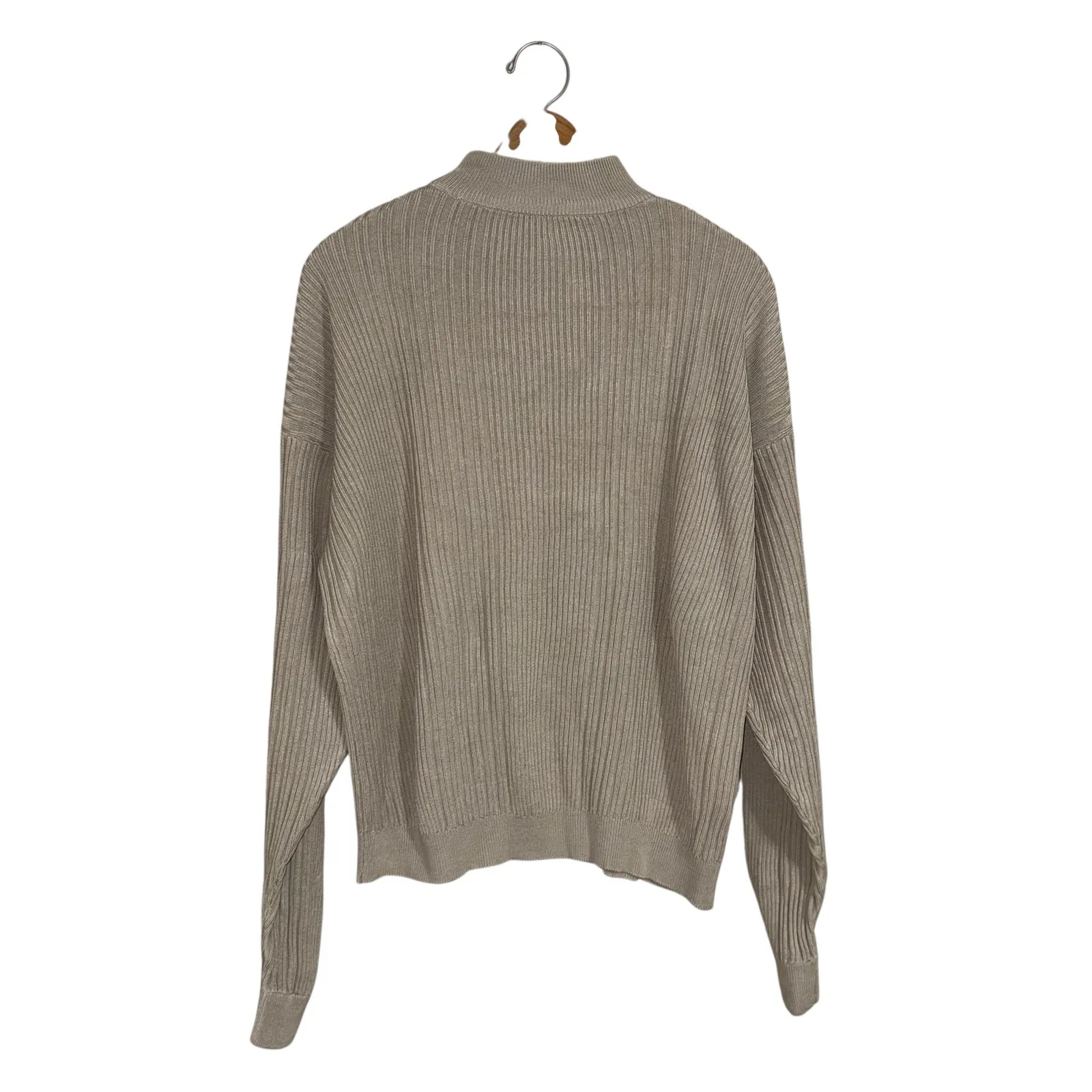 Cullen Womens Silk Ribbed Knit Mock Neck Sweater Long Sleeve Beige Large Tan - Image 2