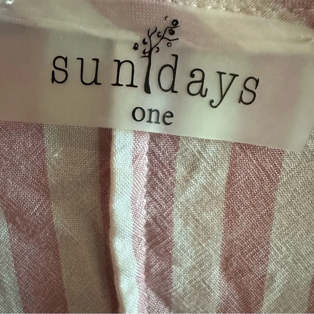 Sundays Rayon Pink White Striped Long Balloon Sleeve Lightweight Top Womens L - Image 7