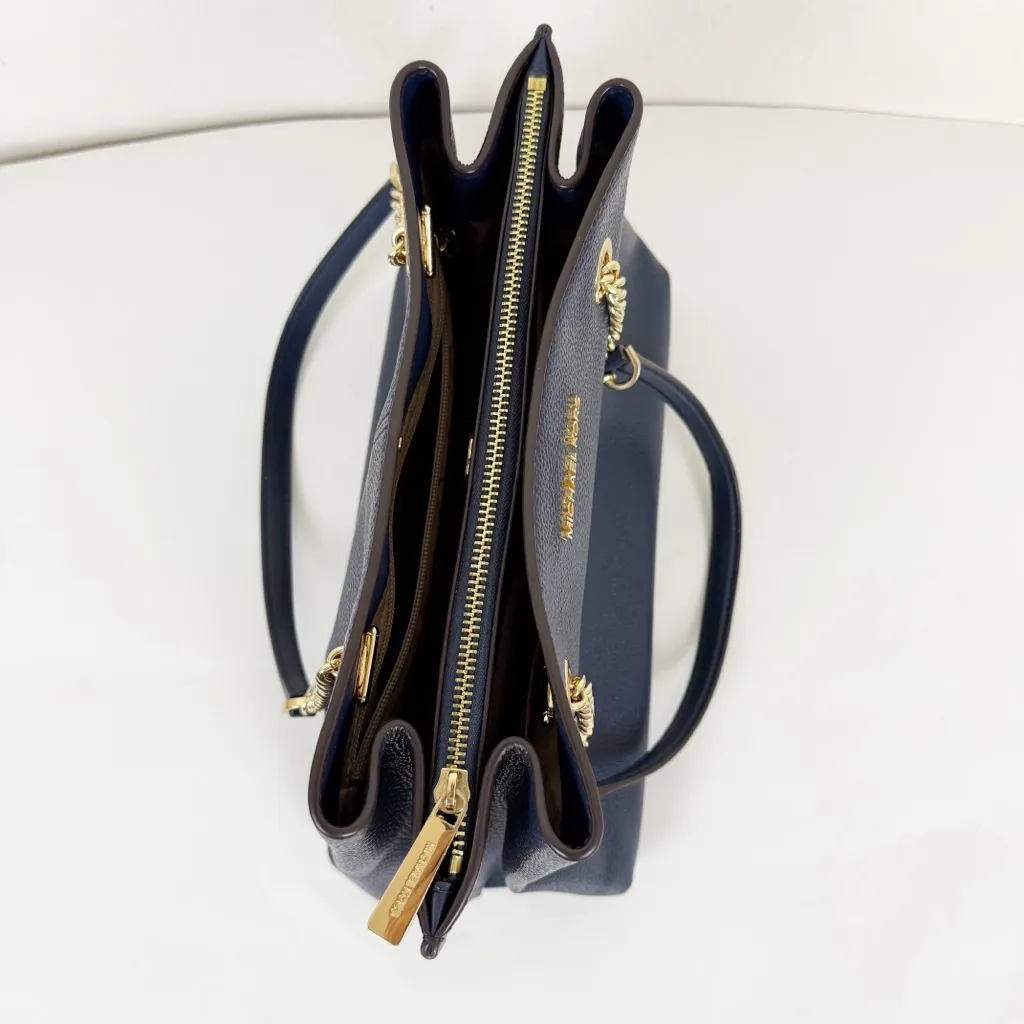 Michael Kors Navy Blue Large Teagan Large Pebbled Leather Shoulder Bag Purse - Image 7