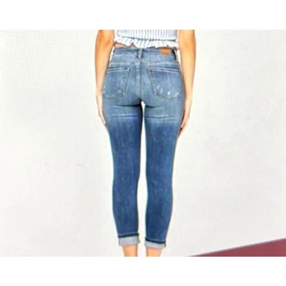 Judy Blue Adelene Mid Rise Girlfriend Cuffed Jeans Dark Blue 29 - Image 5