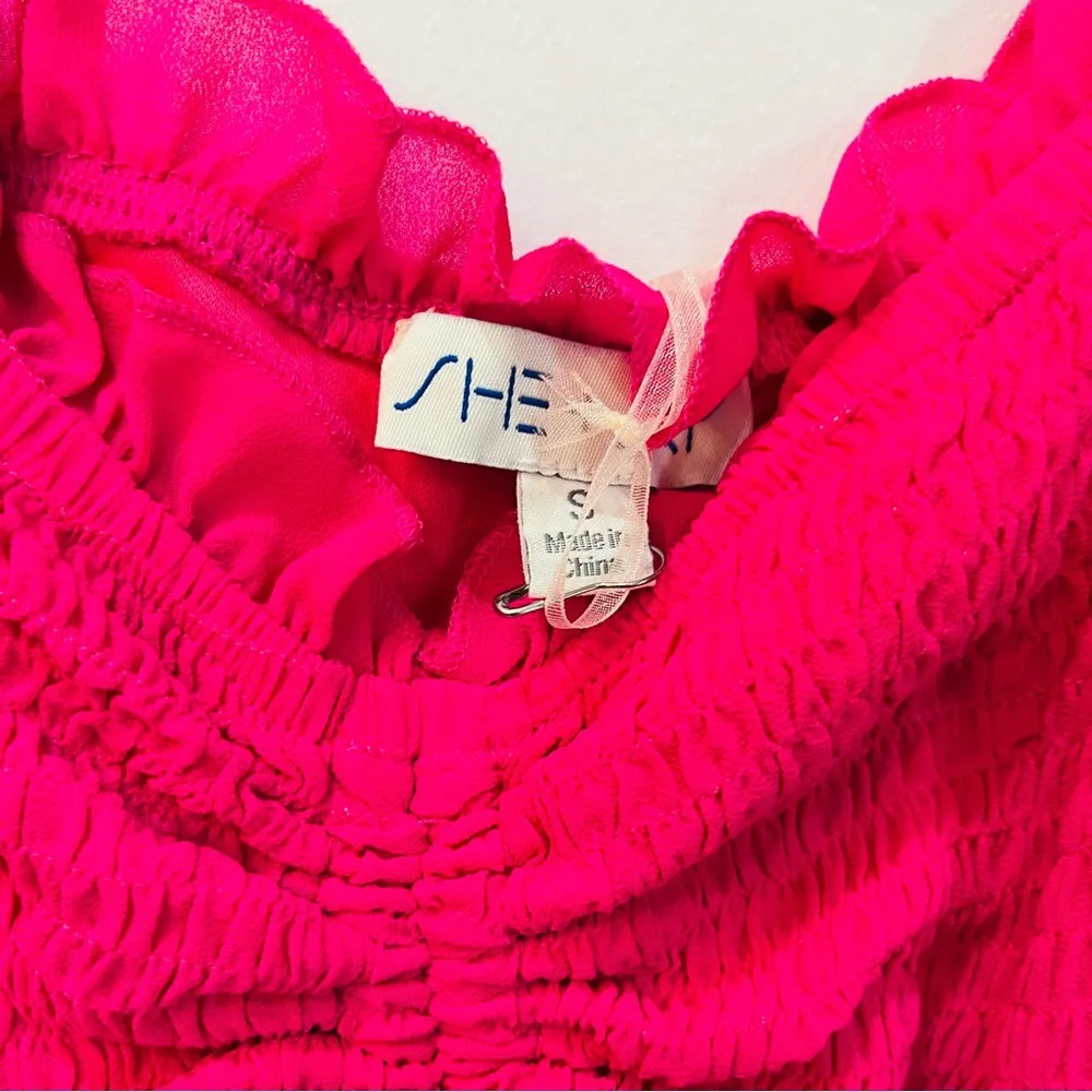 NWT She + Sky JUST IN LOVE SMOCKED DRESS IN FUCHSIA size small - Image 9