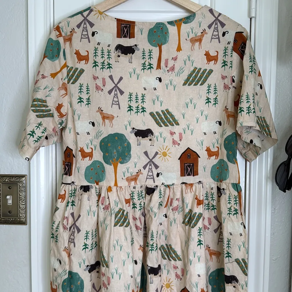Princess Highway farm yard print dress farm animals and barn Green Size 10 - Image 10