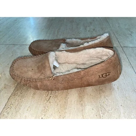 UGG Australia‎ Women Chestnut Brown 1016476 Suede Sheepskin Slippers Loafer Sz 8 - Image 4