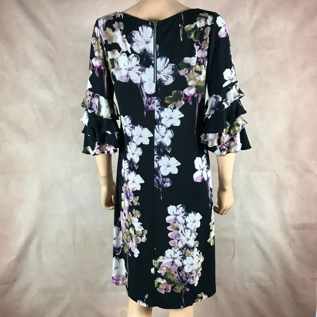 Gabby Skye Black Floral 3/4 Ruffle sleeve knee-length A-line dress 4 - Image 6
