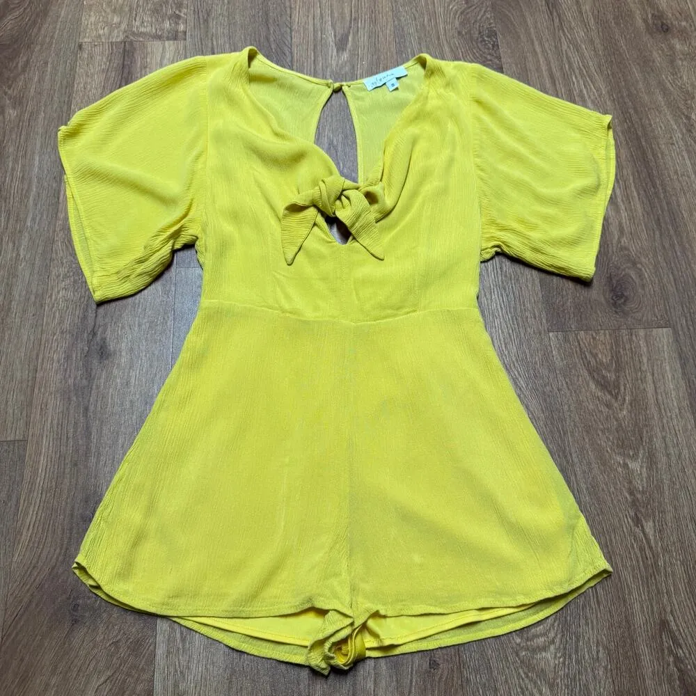 Louna Mustard Tie Romper Flutter Sleeve Open Back Size Small RTR Spring Summer Yellow - Image 9
