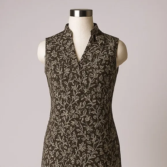 Vintage Laura Ashley Brown Floral Sleeveless Midi Dress Size 6‎ V-Neck Cottage - Image 2