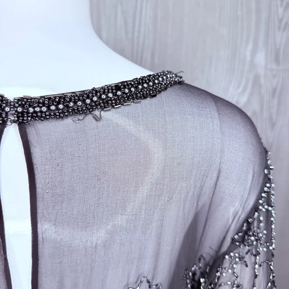 Vintage Ted lapidus long sleeve beaded sequin maxi dress silk 16 evening gown Black - Image 8