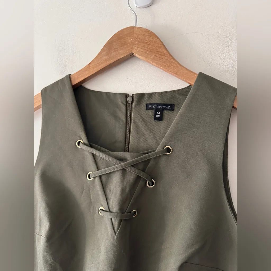 Who What Wear Army Green Shift Dress - Image 2