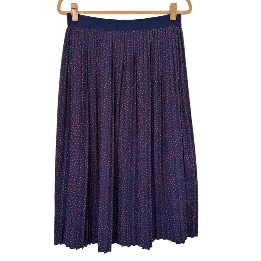 ModCloth Pleat Me Later Pleated Hearts Midi Skit Navy Red Womens Large - Image 2