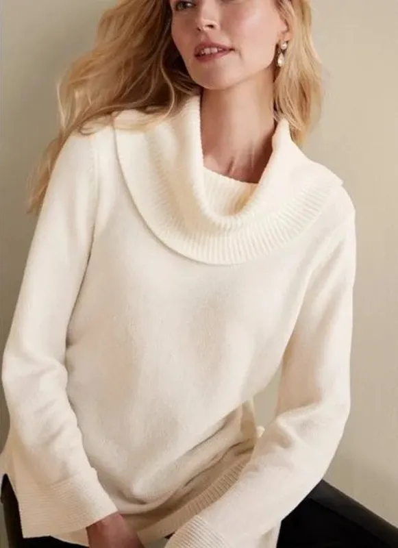 Soft Surroundings Soft Winds Cowl Neck Sweater Ivory Pearl Pale Pink Size 1X - Image 1