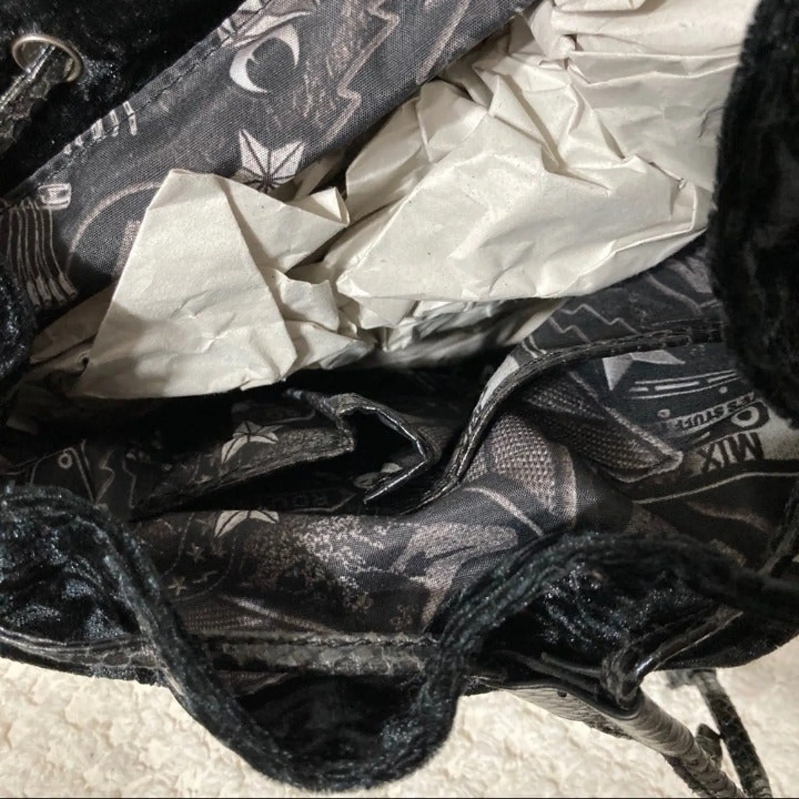 Steve Madden Black Crushed Velvet Mini Backpack with front flip pockets - Image 7