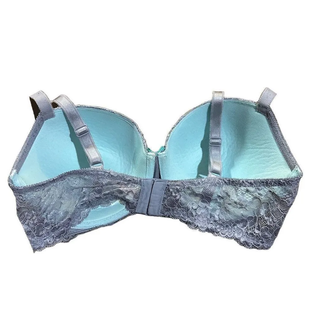 Victoria’s Secret Dream Angels Lined Demi 36DD aqua & gray lace crystal embellis - Image 6