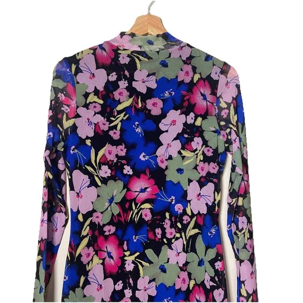 Bar lll Floral Printed Mesh Mock-Neck‎ MIDI Dress W Slit Size M Whimsigoth Y2K - Image 6