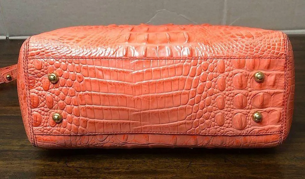 Croc Embossed Leather Rolled Top Handle Tangerine Satchel Shoulder Bag - Image 6