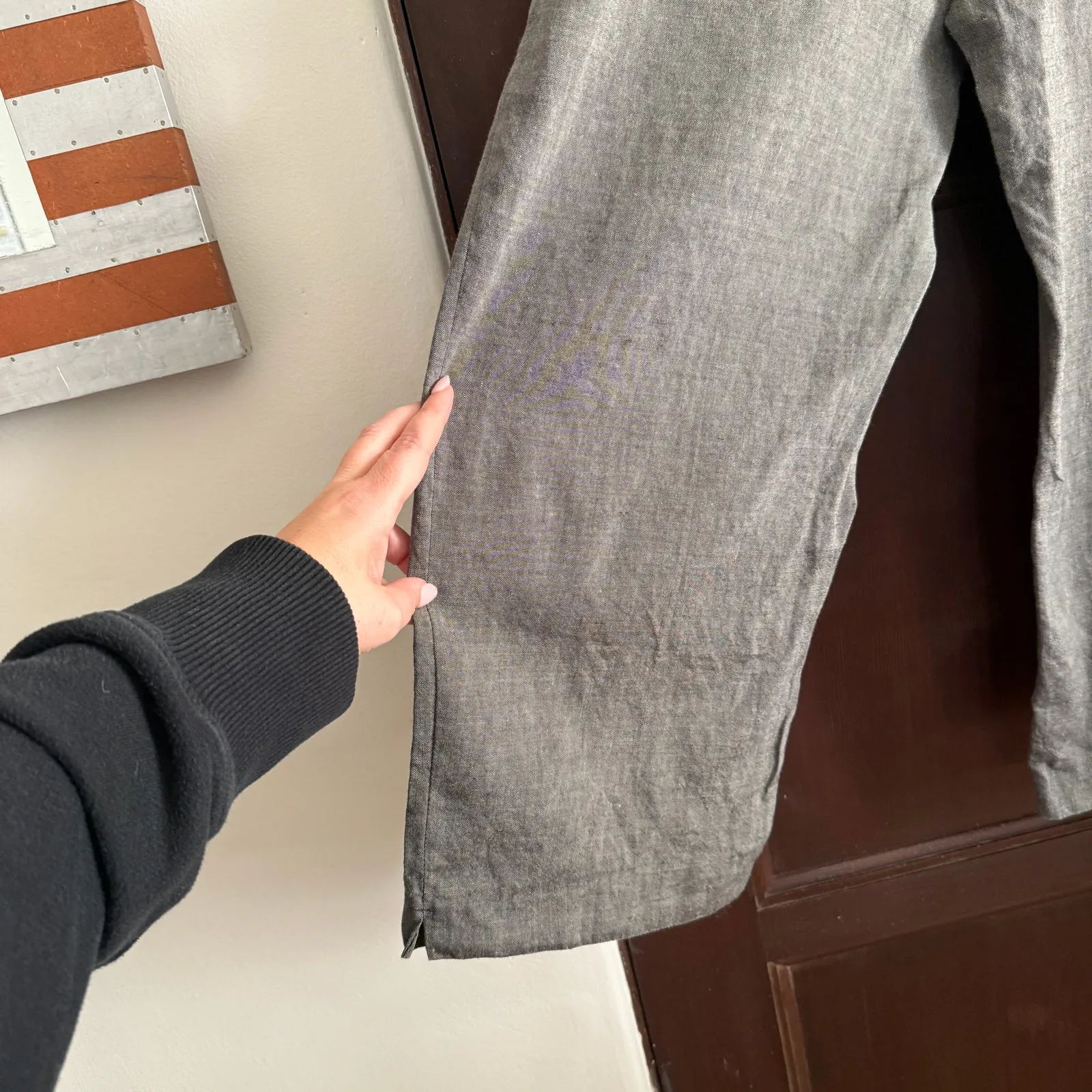 90s Vintage RENE LEZARD Bergdorf Goodman Gray Linen Wide Leg Ankle Pants 42 / 10 - Image 3