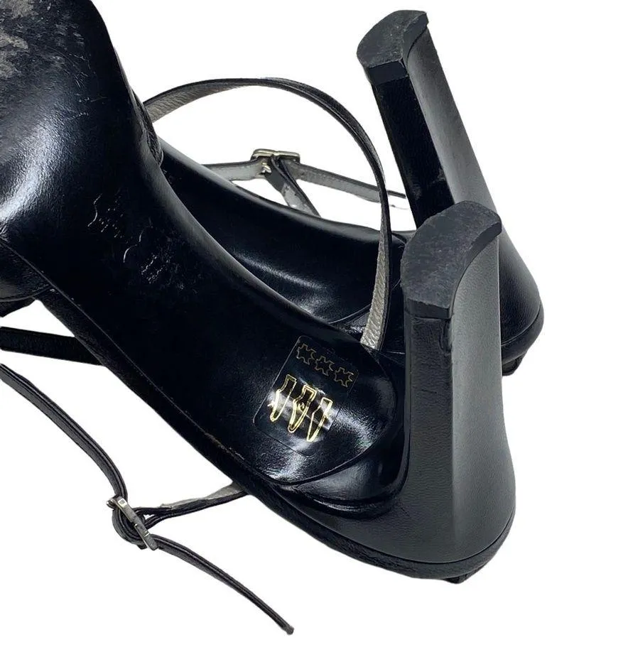 Luxe:  ༄ Retro Ankle Strap Heeled Sandal༄ Black Leather ༄ 8.5M - Image 13