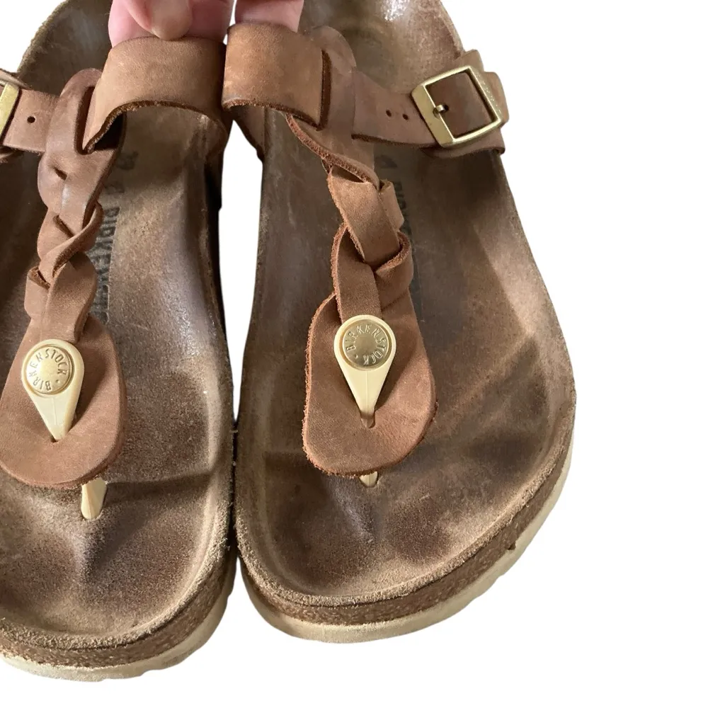 Birkenstock Gizeh braided sandal cognac women’s Sz 39 oiled leather - Image 4