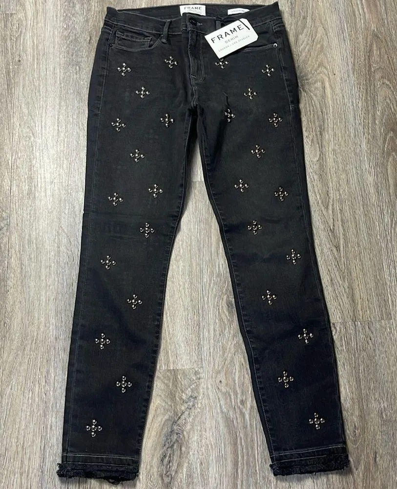 Frame Le Skinny Double Raw Edge Jeans in Carlton Studs Size 30 - Image 6