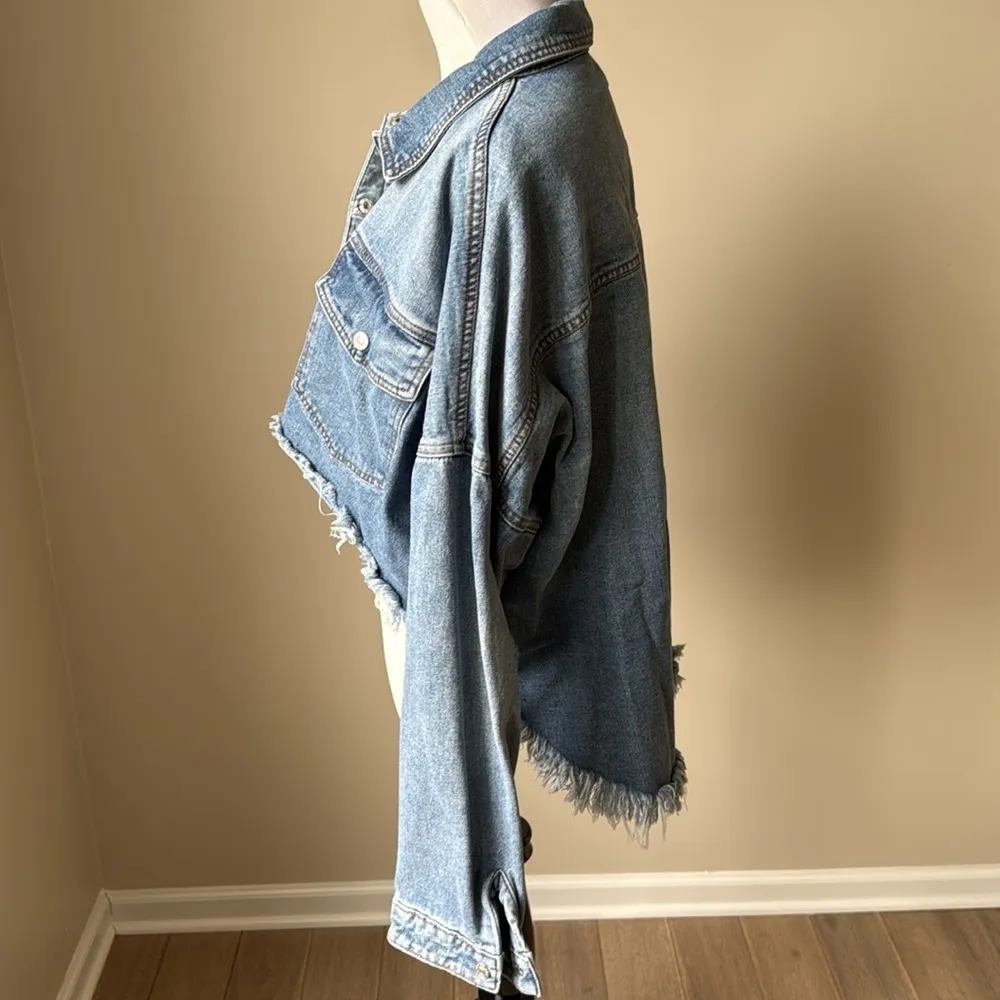 BBJ High Low Distressed Denim Jacket - Image 3