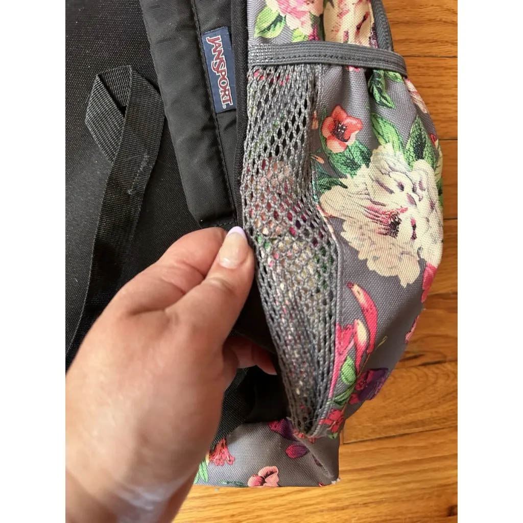 JanSport Cross Town School Backpack With Front Pocket Grey Bouquet Floral Print - Image 12