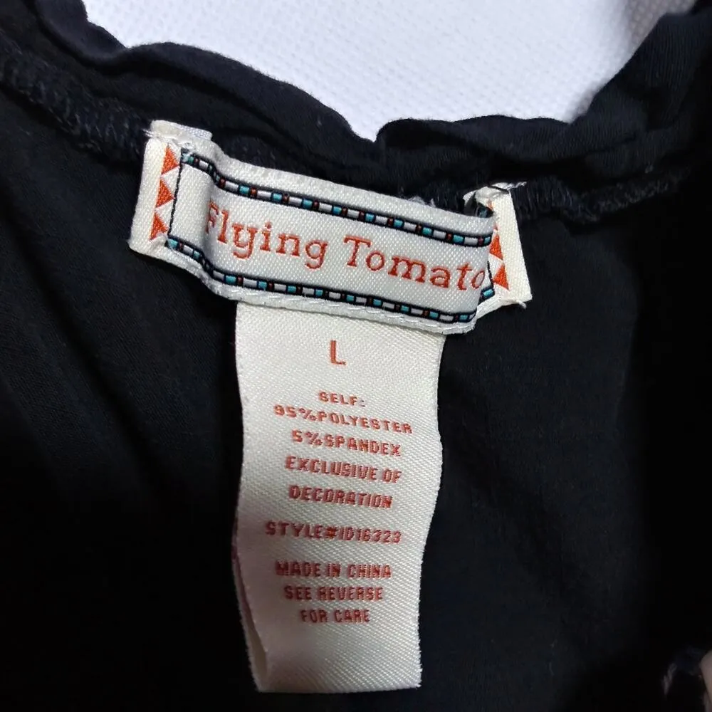 Flying Tomato Black Embroidered Off Shoulder 3/4 Sleeves Boho Short Dress Size L - Image 7