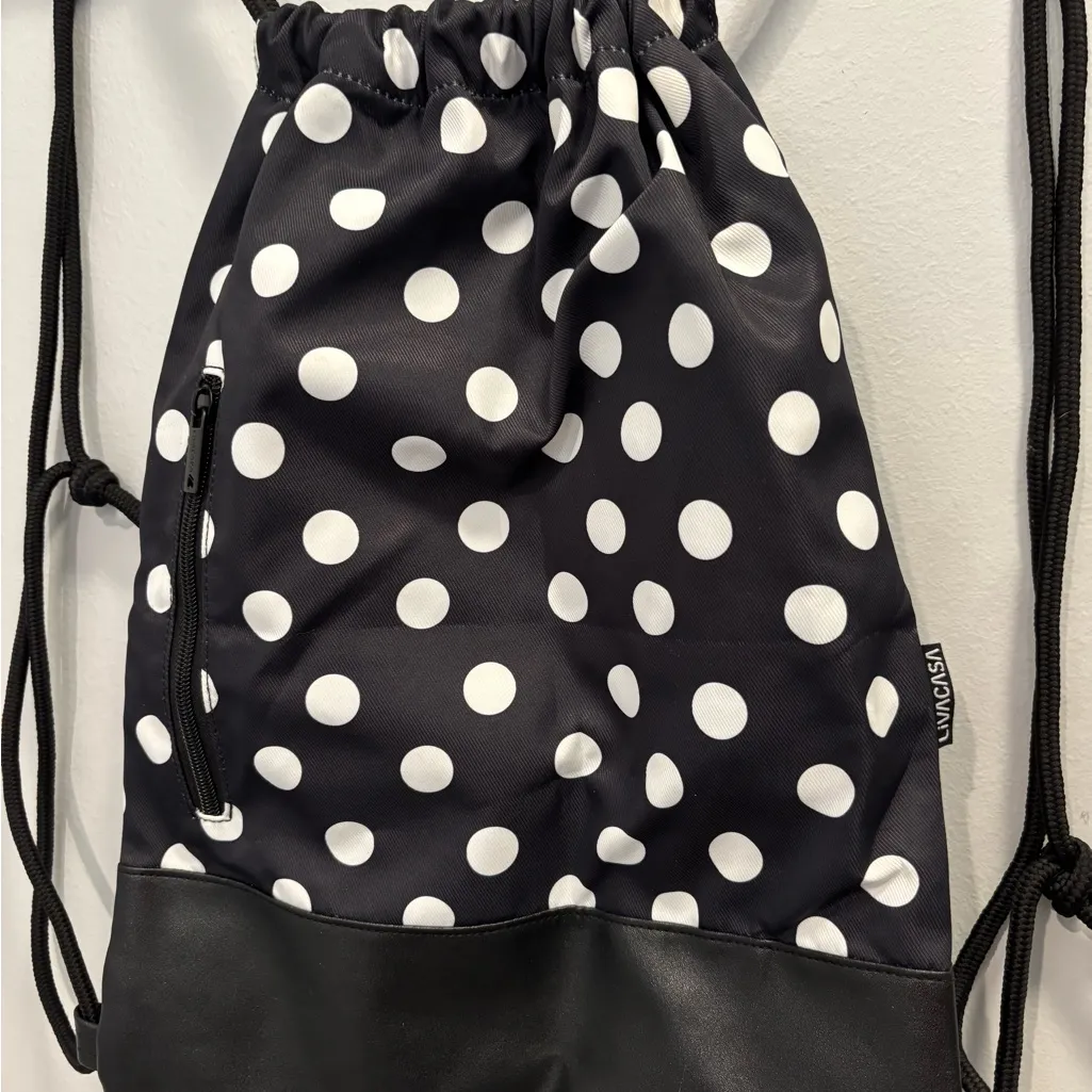 NEW Stylish Polka Dot Drawstring Backpack Black - Image 2