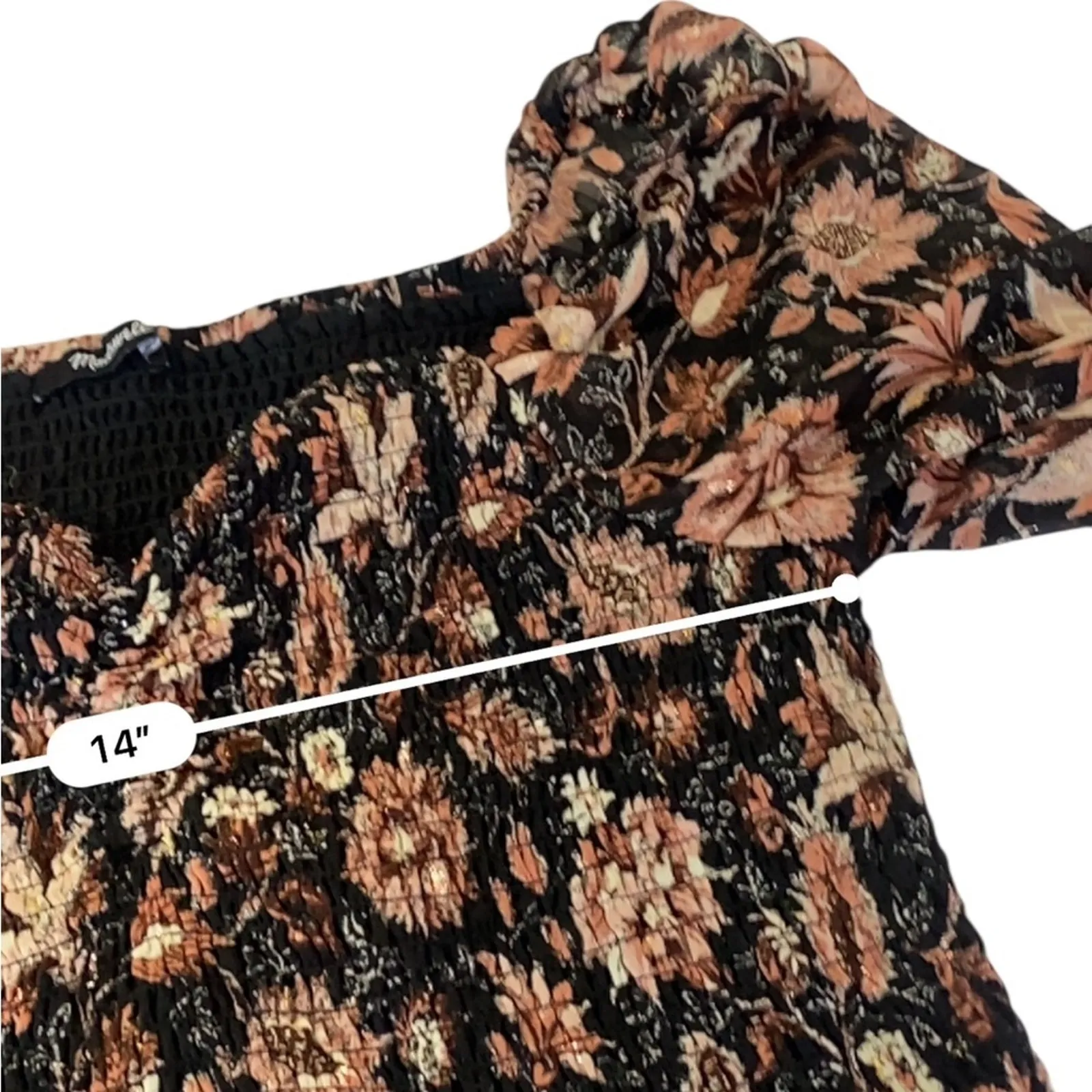 Madewell Lucie Smocked Top Blouse Black Floral Long Sleeve Top - Image 10