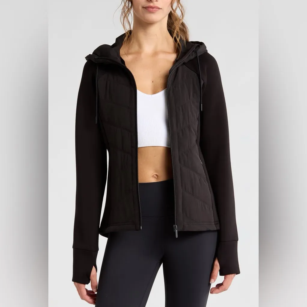 NWOT Zella women's hybrid hooded full zip jacket size small in black - Image 3