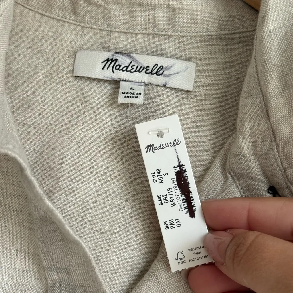 NWT Madewell Boxy Cargo-Pocket Button-Up Shirt, Size Small - Image 8