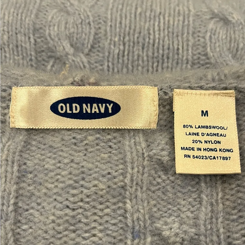 Old Navy 🌸 BABY BLUE CABLE KNIT LAMBS WOOL ZIP CARDIGAN SIZE MEDIUM🌸 - Image 3