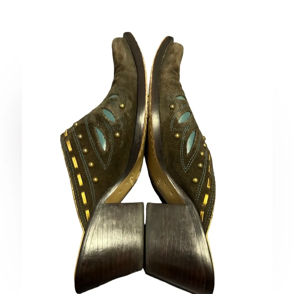 Morgan Mule Brown Suede Studded Western Heel Shoe Size 8 - Image 5