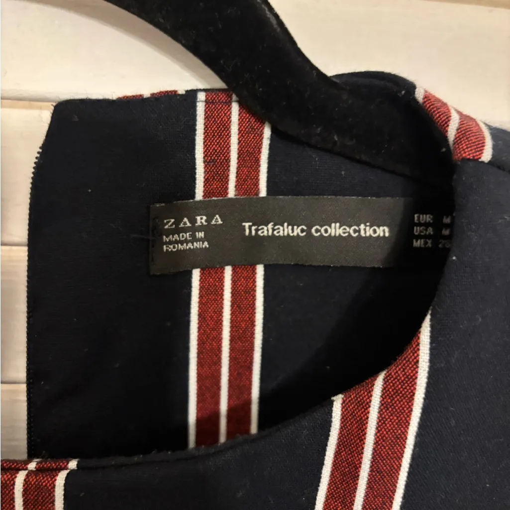 Zara Navy Red Stripe Thick Shift Dress Ruffle Hem m - Image 3