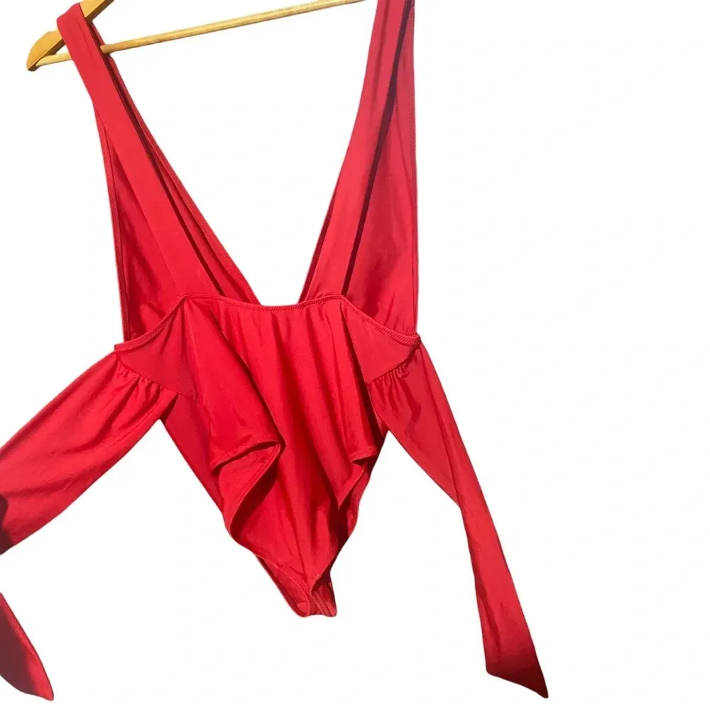 Aerie Red Tie Back Full‎ Coverage One Piece Swimsuit Size Medium - Image 3