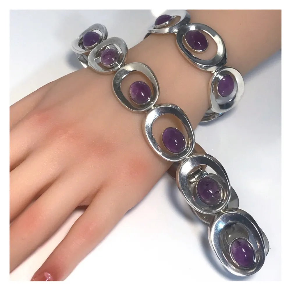 RARE DESIGNER FIDENCIO E. SERRANO STERLING 925 1960’s CHOKER & BRACELET Silver - Image 2