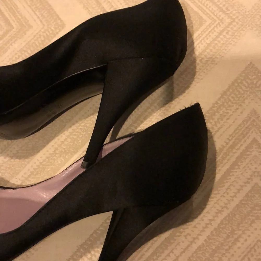 Marc Jacobs Black Satin Open Toe Heels with Rhinestone Bow Size 9 - Image 6