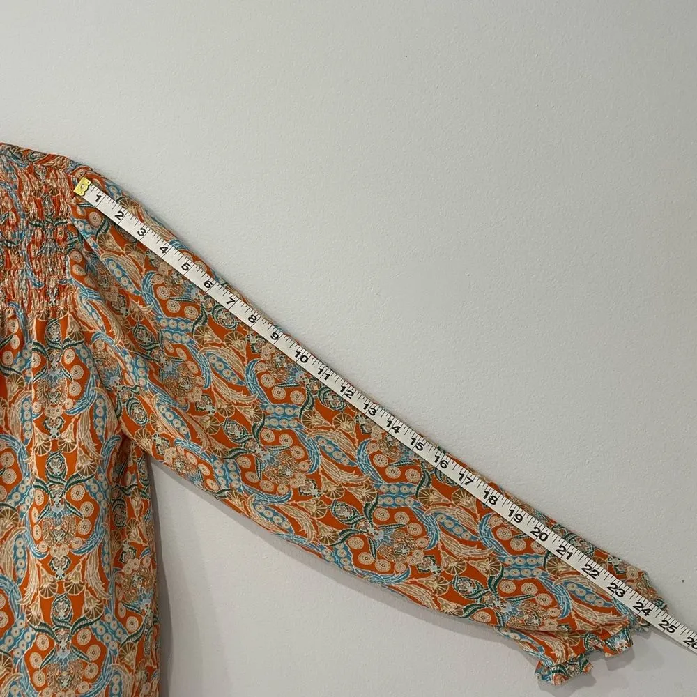 Rose & Olive Tunic Top Womens Color Orange Floral Long Sleeve Sz M - Image 8