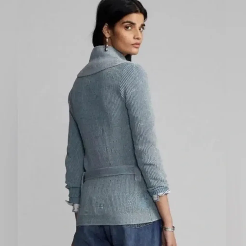 NWT RRL Double RL Ralph Lauren belted Shawl Collar Cardigan Sweater Indigo Blue Size XS - Image 2