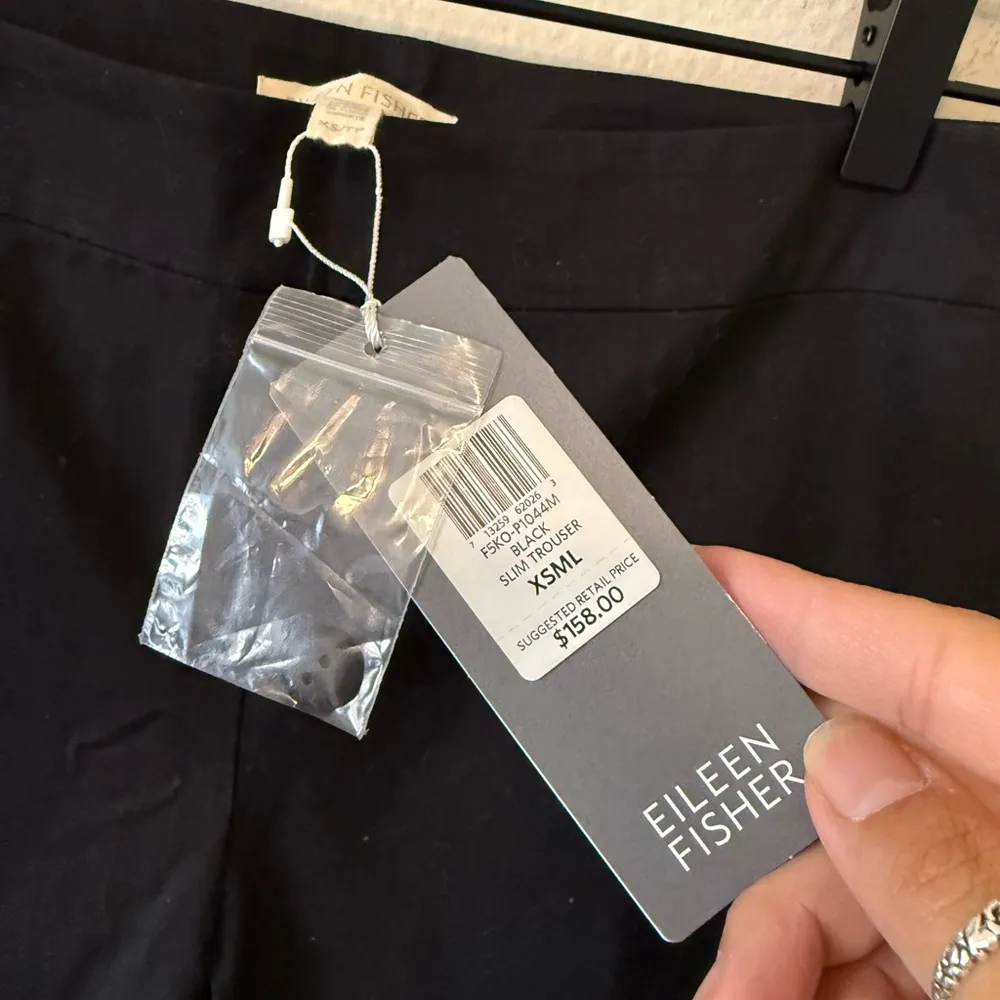 NWT Eileen Fisher Black Slim Trouser Womens XS 100% Cotton Pant Corporate - Image 3