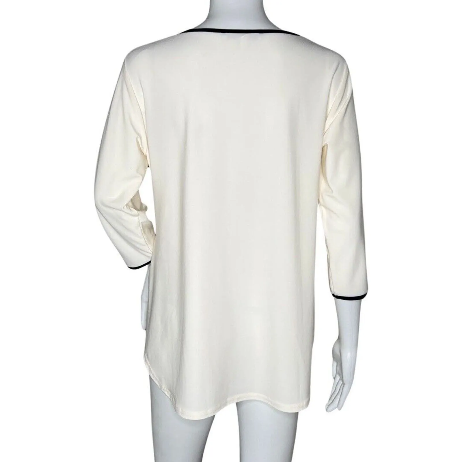 Sympli Tunic Top Womens 8‎ White Black Trim Minimalist Modern Casual Chic - Image 4