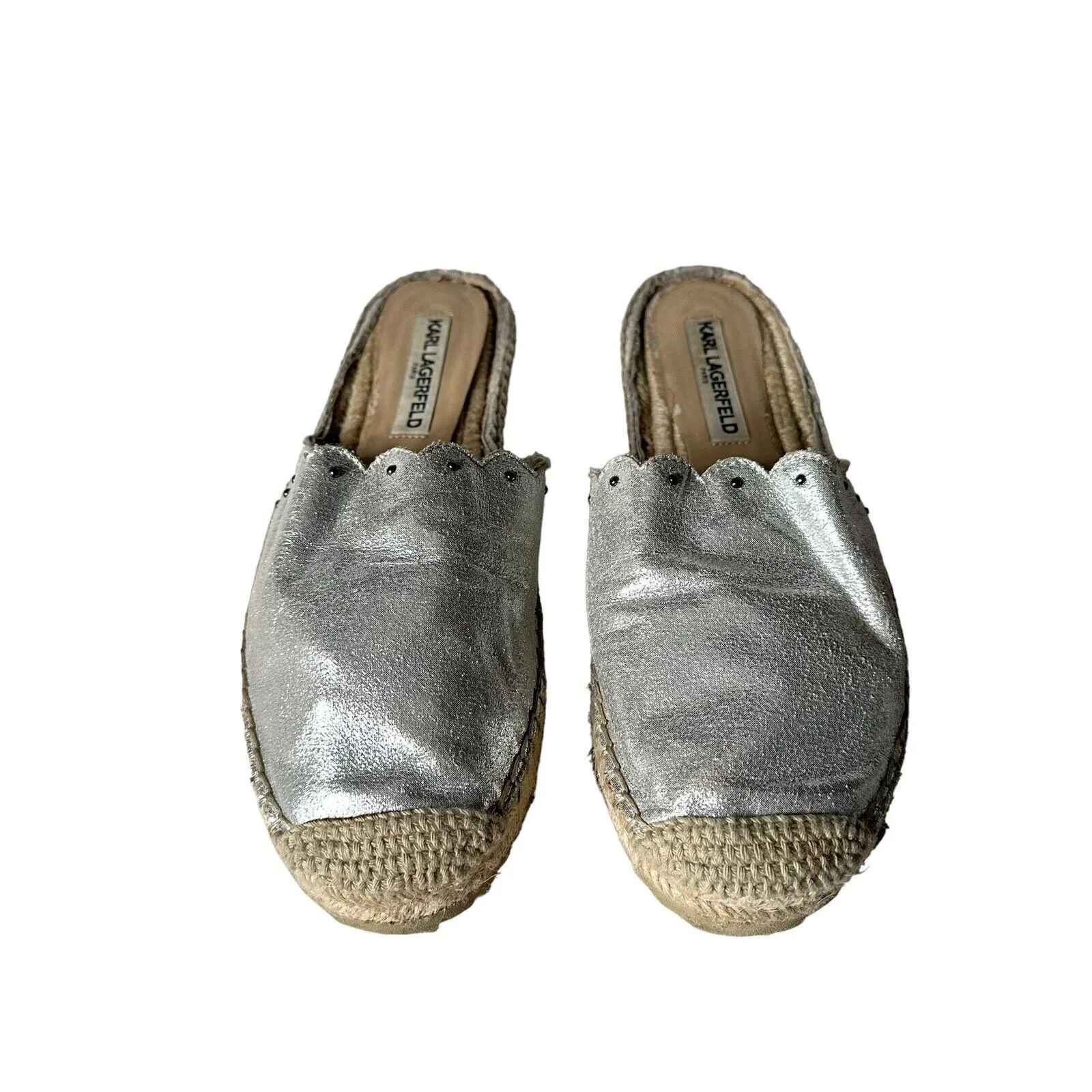 Karl Lagerfeld Metallic Silver Espadrille Slides Slip on Shoes Women Size‎ 7.5 - Image 2