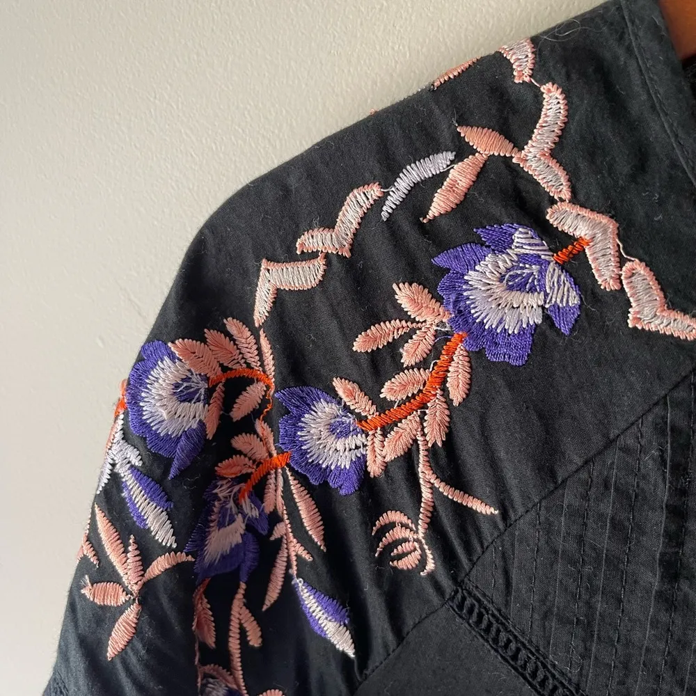 Free People Pavlo Embroidered Babydoll Tunic Mini Dress Black Floral Boho XS - Image 8